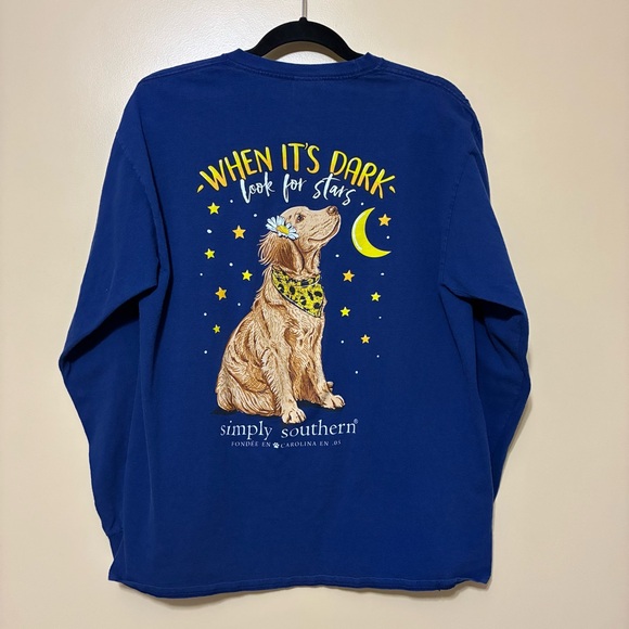 Simply Southern Preppy Dark Stars Dog Moon Long Sleeve Tee Women’s L Blue - Picture 7 of 8